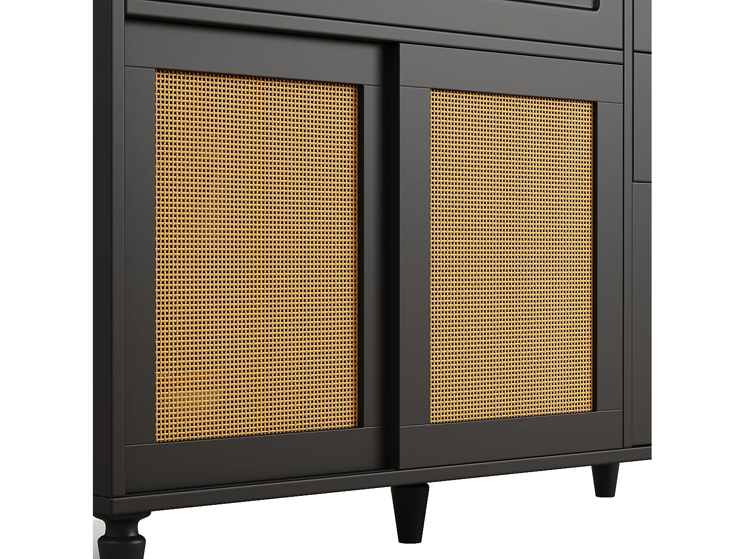 Dressoir met LED, 3 lades, verstelbare planken, PE-rotan, MDF, zwart (120x45x195,5 cm)