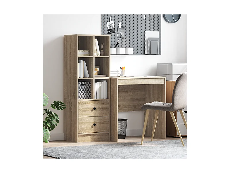 Bureau avec rangement en chêne Sonoma et bois d'ingénierie