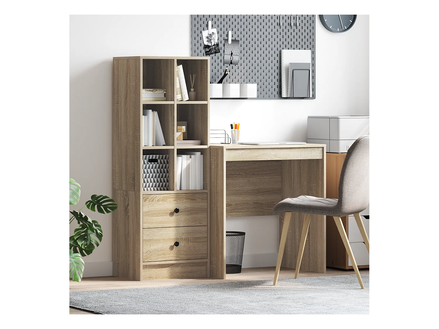 Bureau avec rangement en chêne Sonoma et bois d'ingénierie