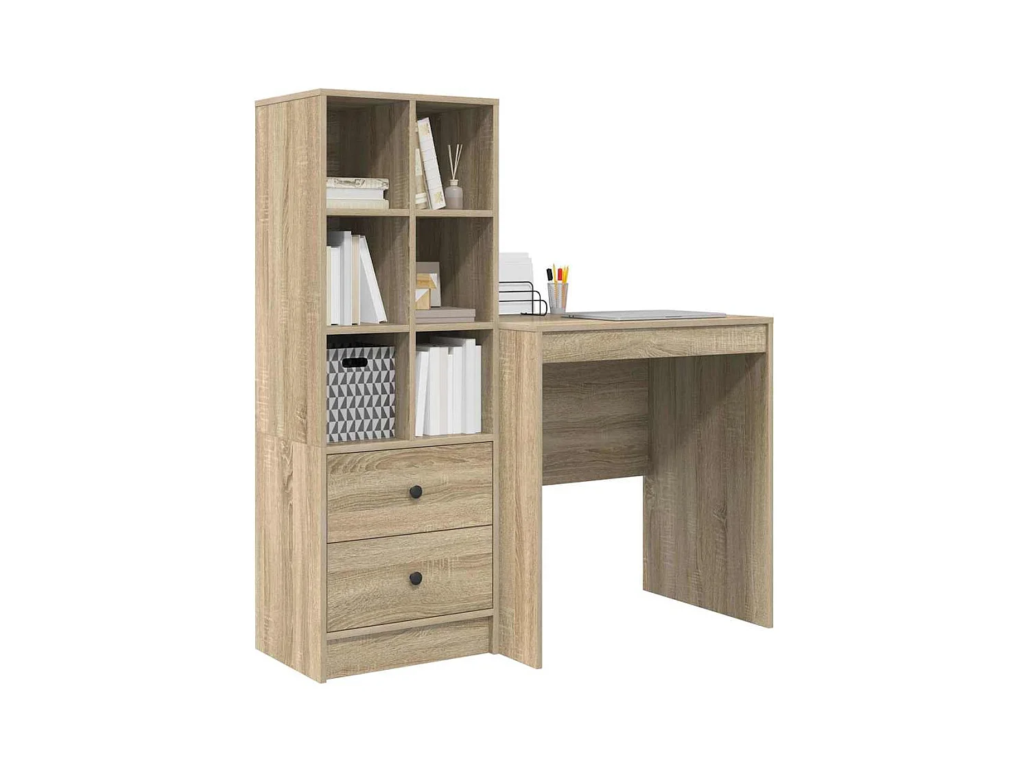 Bureau avec rangement en chêne Sonoma et bois d'ingénierie