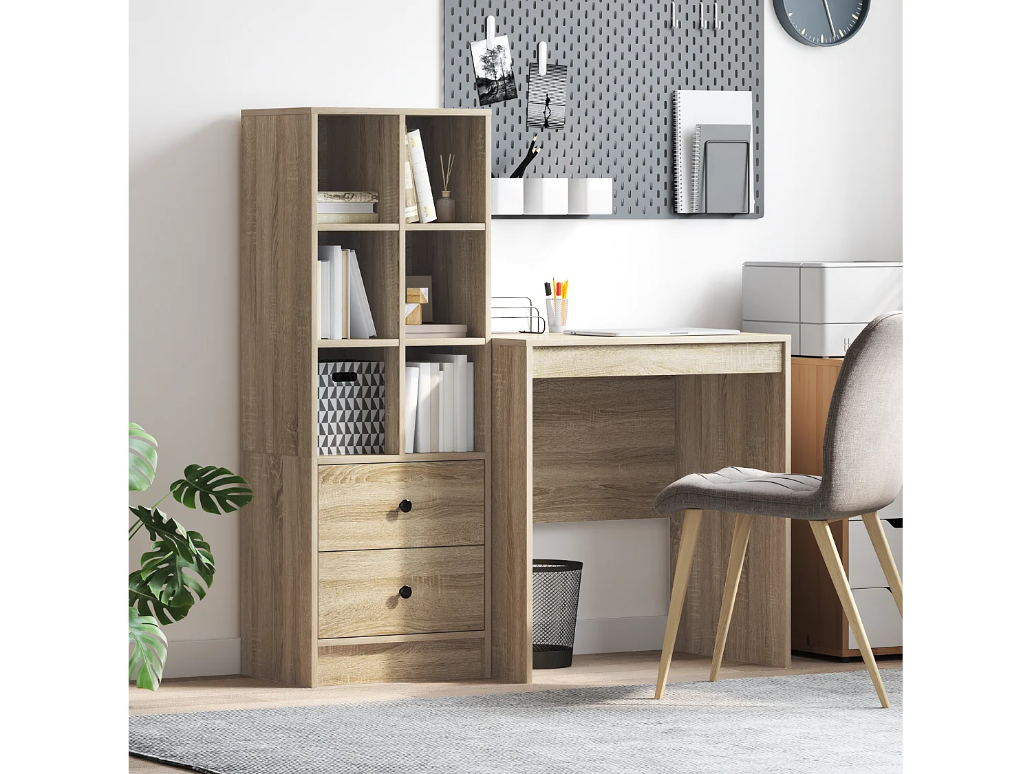 Bureau avec rangement en chêne Sonoma et bois d'ingénierie