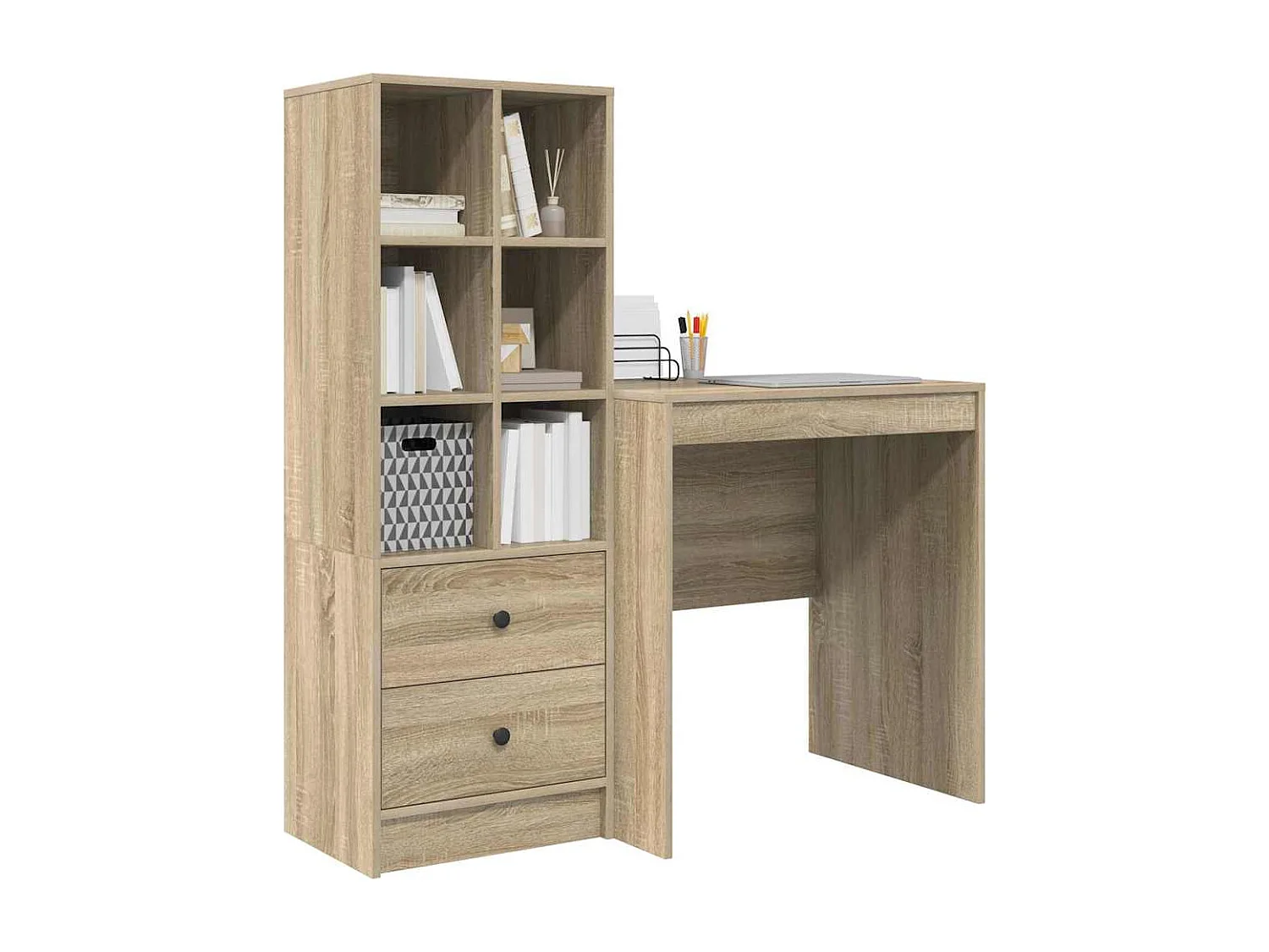 Bureau avec rangement en chêne Sonoma et bois d'ingénierie