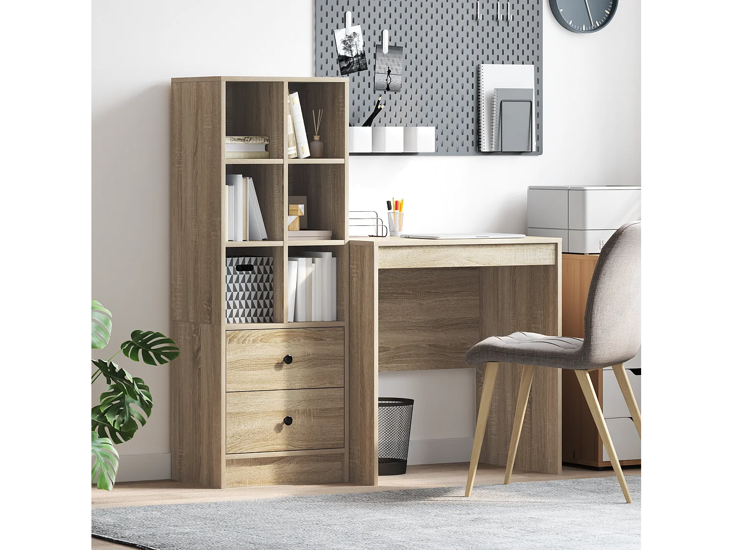 Bureau avec rangement en chêne Sonoma et bois d'ingénierie