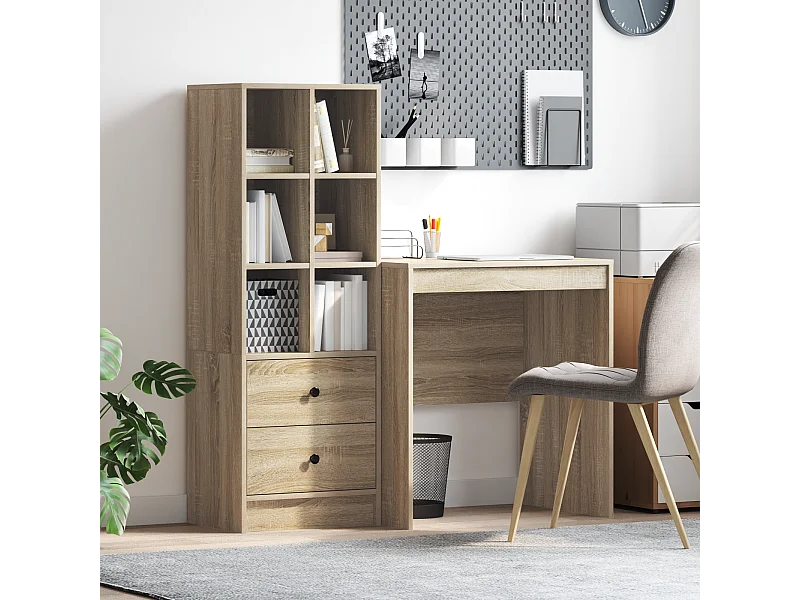 Bureau avec rangement en chêne Sonoma et bois d'ingénierie