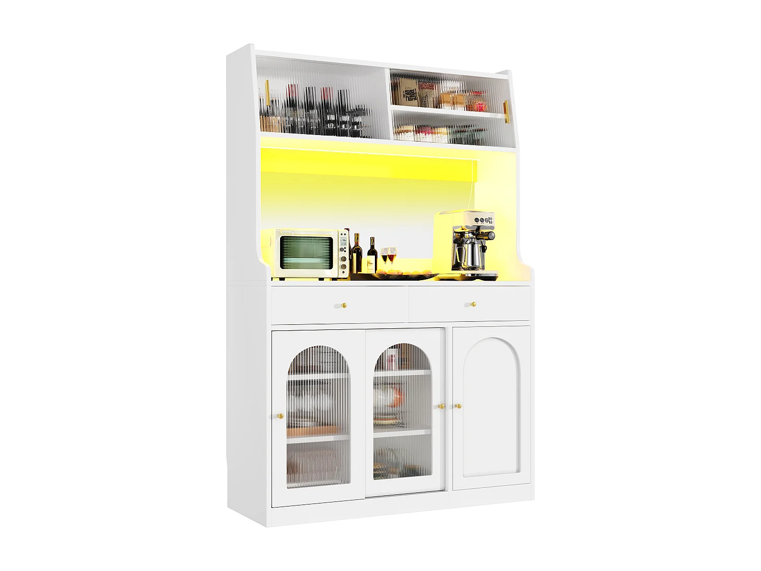 Buffetschrank avec LED, étagères réglables, 2 tiroirs, MDF, blanc (120x40x180 cm)