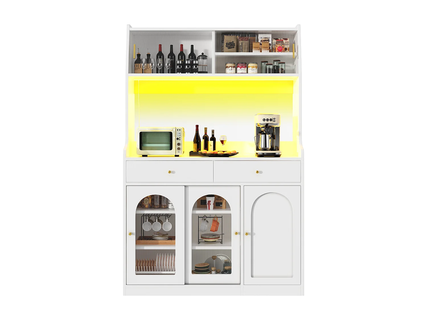 Buffetschrank avec LED, étagères réglables, 2 tiroirs, MDF, blanc (120x40x180 cm)