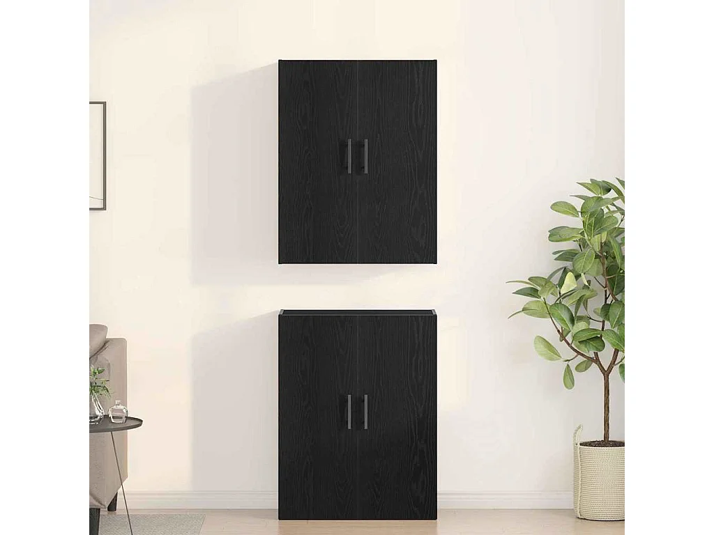 2-delige zwarte eikenhouten kasten 69,5x34x180 cm gemaakt van composiet hout