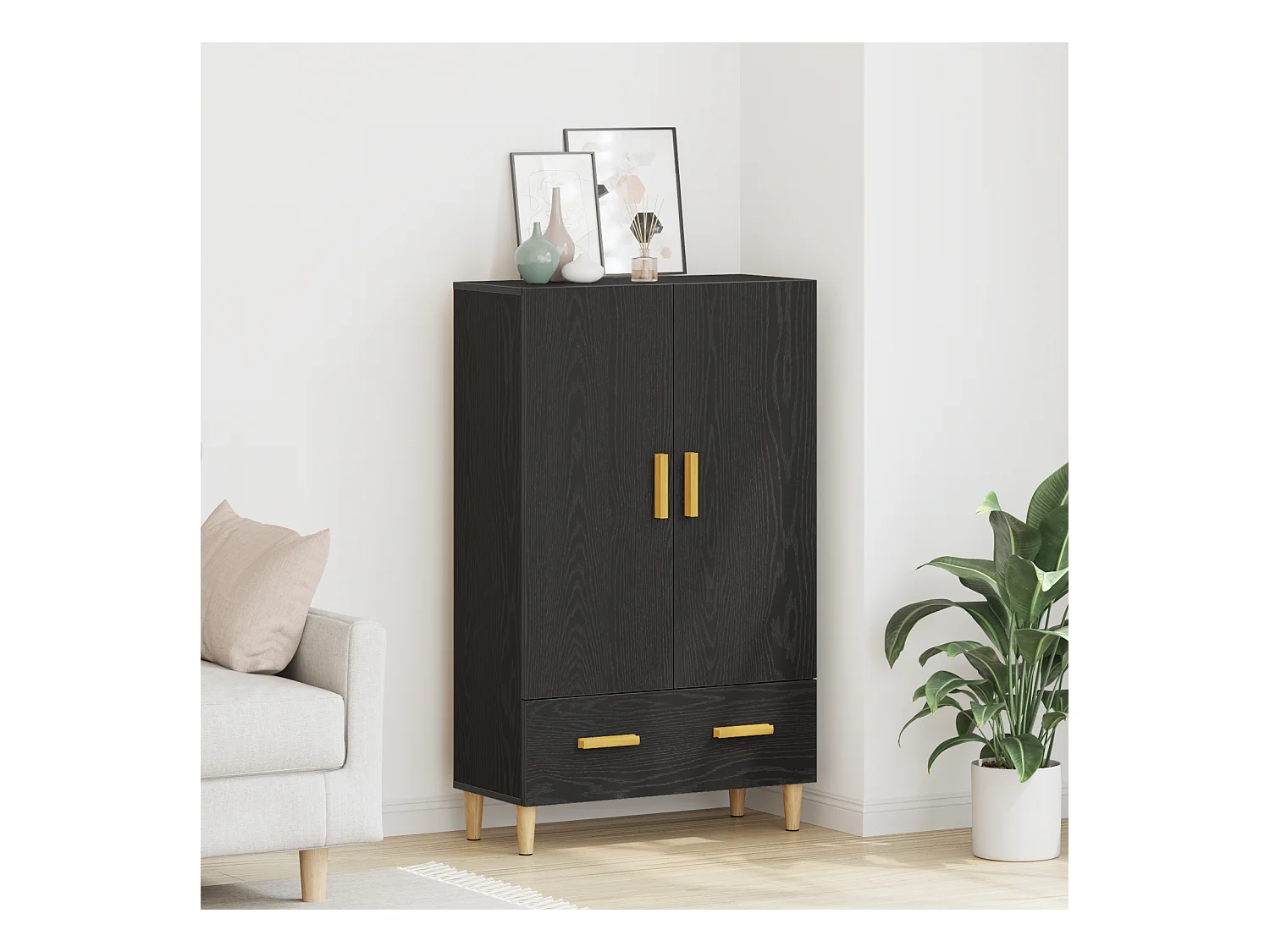 Highboard en Chêne Noir, 70x31x115 cm, Fabriqué en Bois d'ingénierie