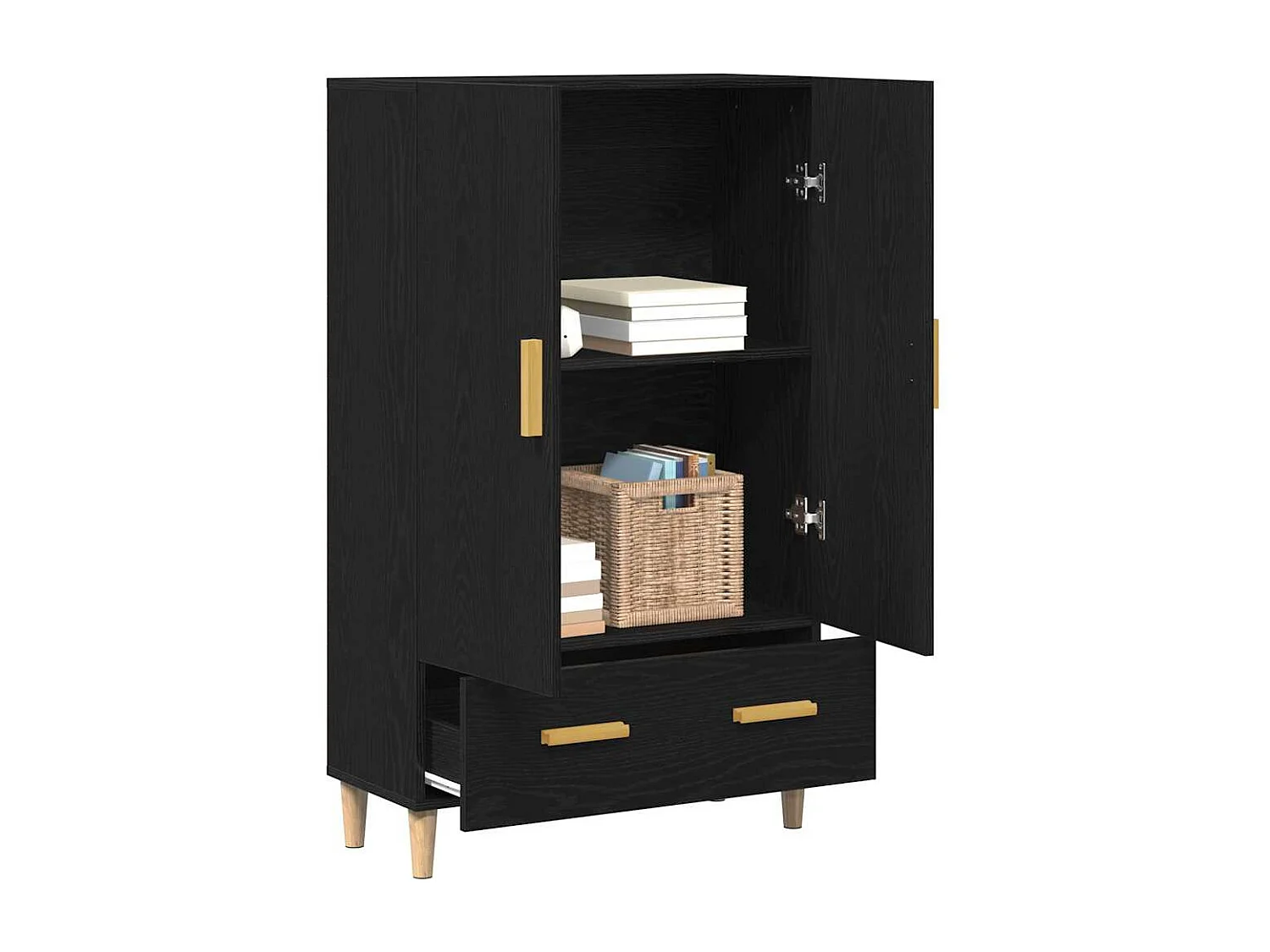 Aparador alto de roble negro, 70 x 31 x 115 cm, fabricado en madera de ingeniería