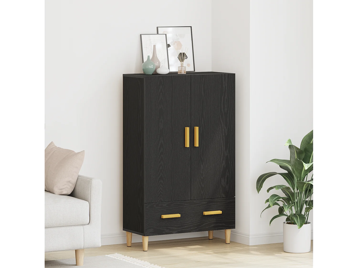 Credenza in rovere nero, 70x31x115 cm, realizzata in legno ingegnerizzato
