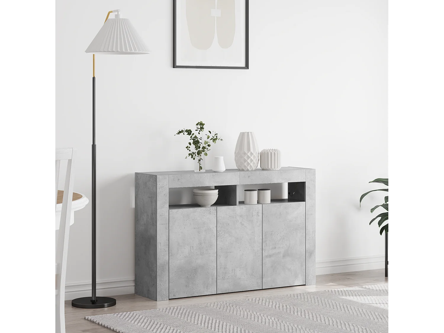 Sideboard aus grauem Beton, Holzrekonstruktion, 116 x 30 x 75 cm, rechteckig