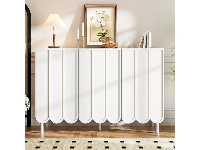 Modern wit dressoir met golvende deuren, minimalistisch design, MDF, 120x35x80 cm