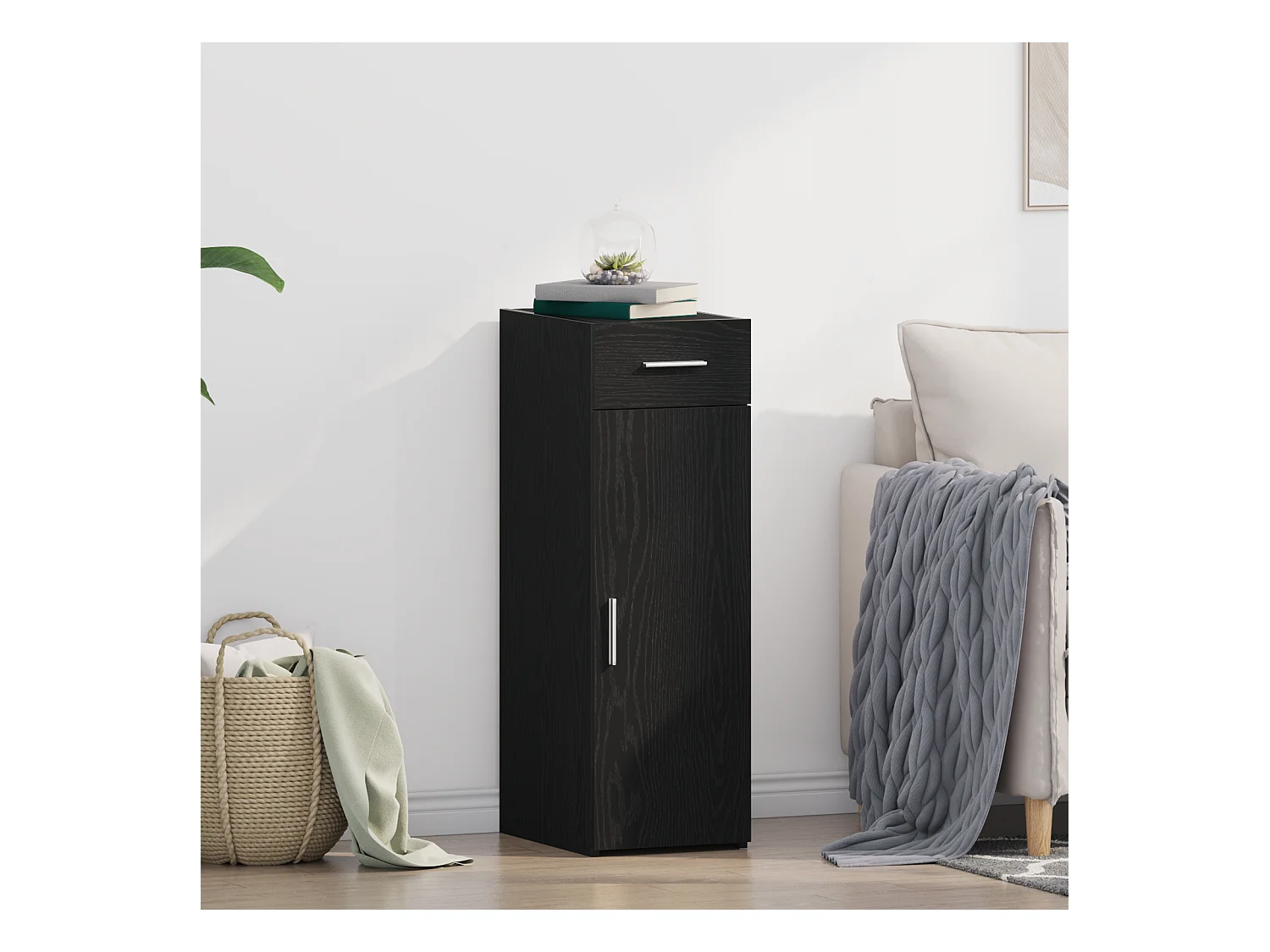 Buffet Noir Chêne 30x42,5x93 cm Bois aggloméré