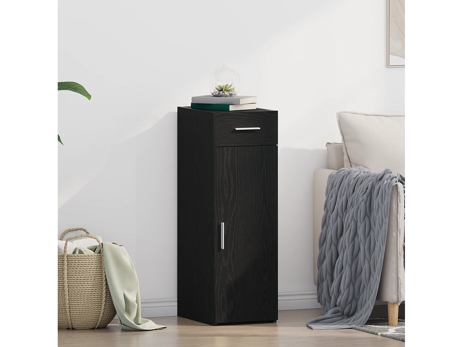 Buffet Noir Chêne 30x42,5x93 cm Bois aggloméré