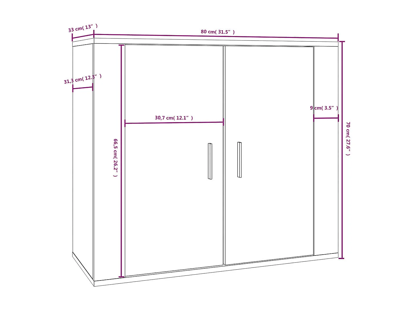 Credenza bianca 80x33x70 cm in legno ingegnerizzato