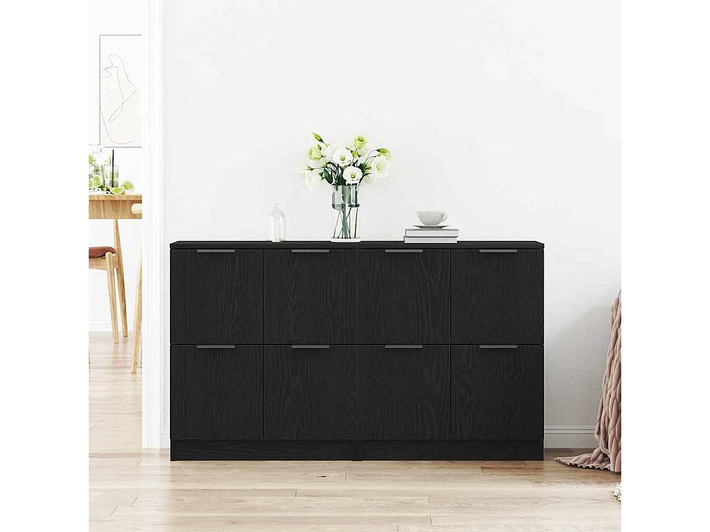 Dressoirs 2 stuks Zwarte Eiken 60x30x70 cm Bewerkt hout