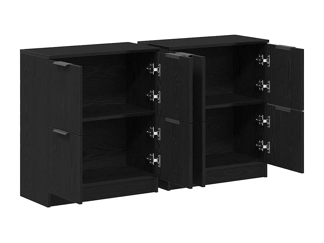 Dressoirs 2 stuks Zwarte Eiken 60x30x70 cm Bewerkt hout