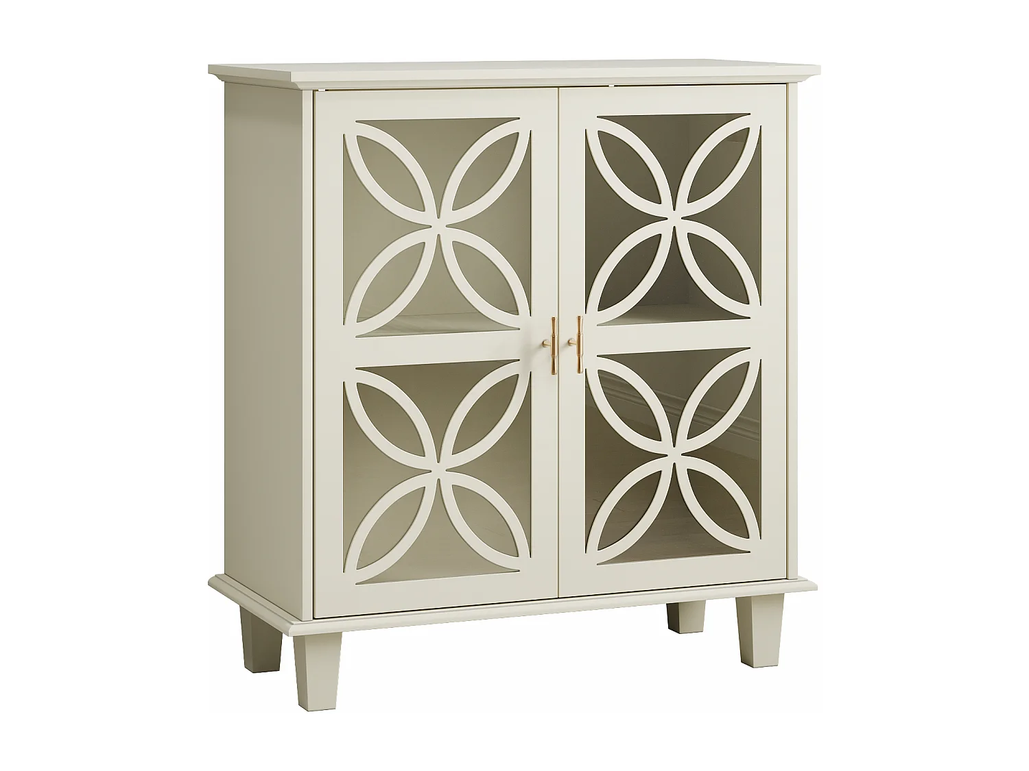 Aparador con puertas y cristal templado, MDF, color crema (80x38x87 cm)