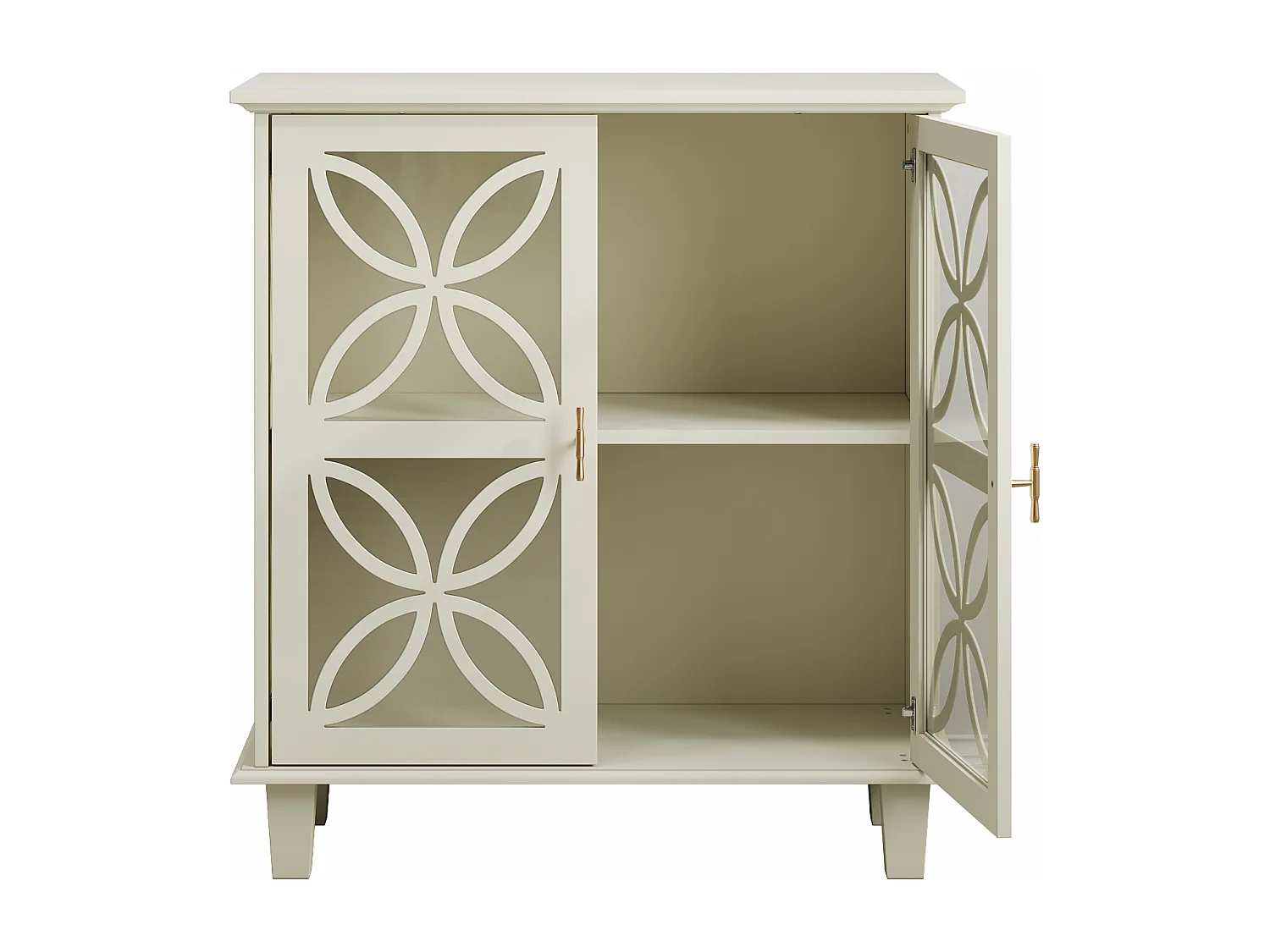 Aparador con puertas y cristal templado, MDF, color crema (80x38x87 cm)