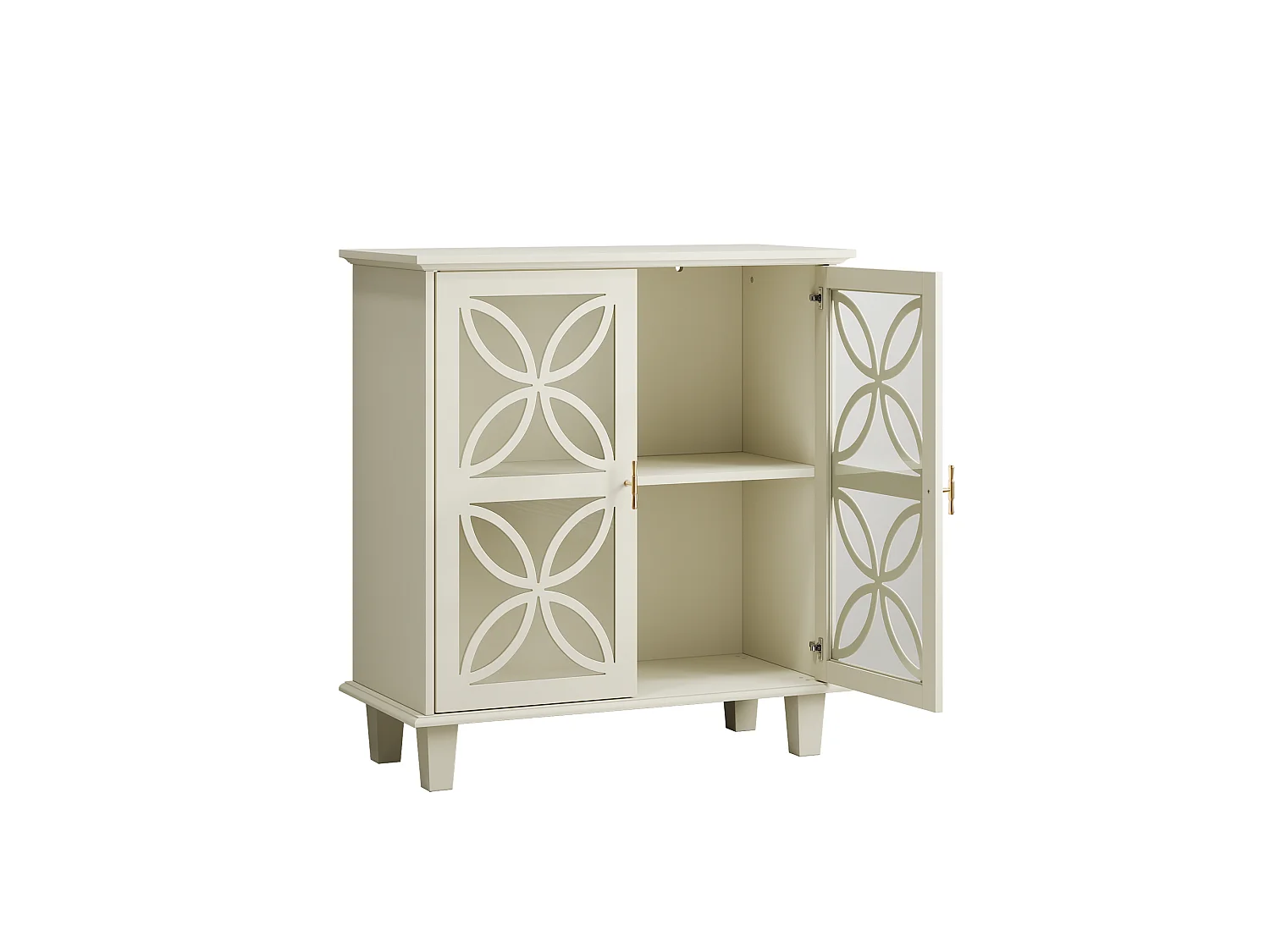 Buffet avec portes en verre trempé, MDF, crème (80x38x87 cm)