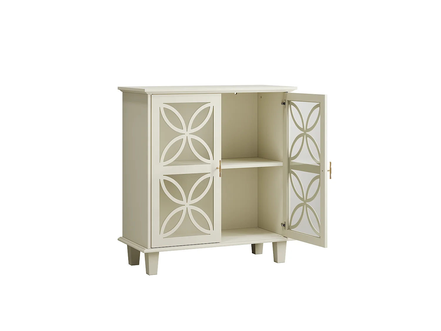 Buffet avec portes en verre trempé, MDF, crème (80x38x87 cm)