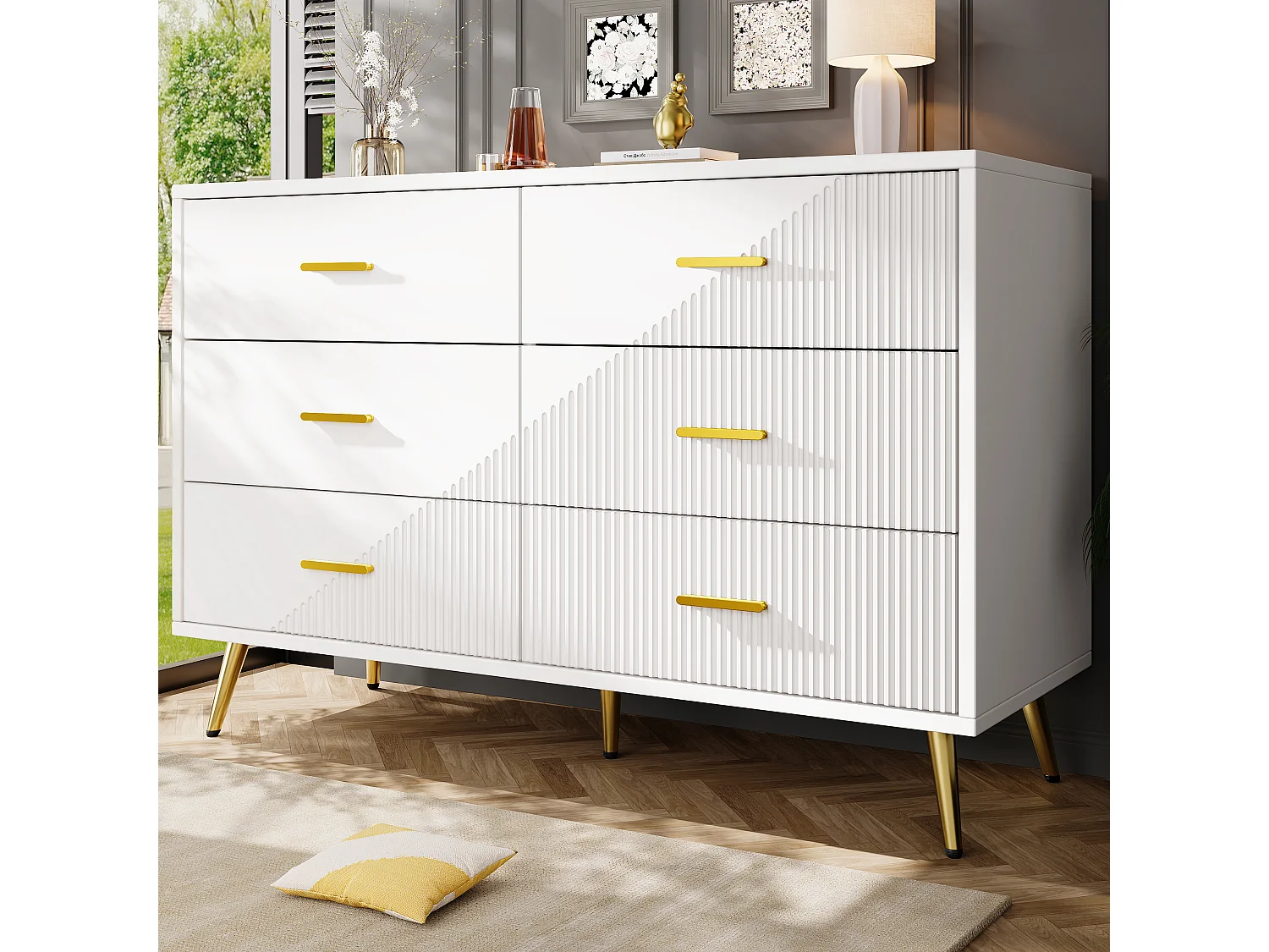 Commode à tiroirs, design moderne, MDF, blanc (120x40x75 cm)