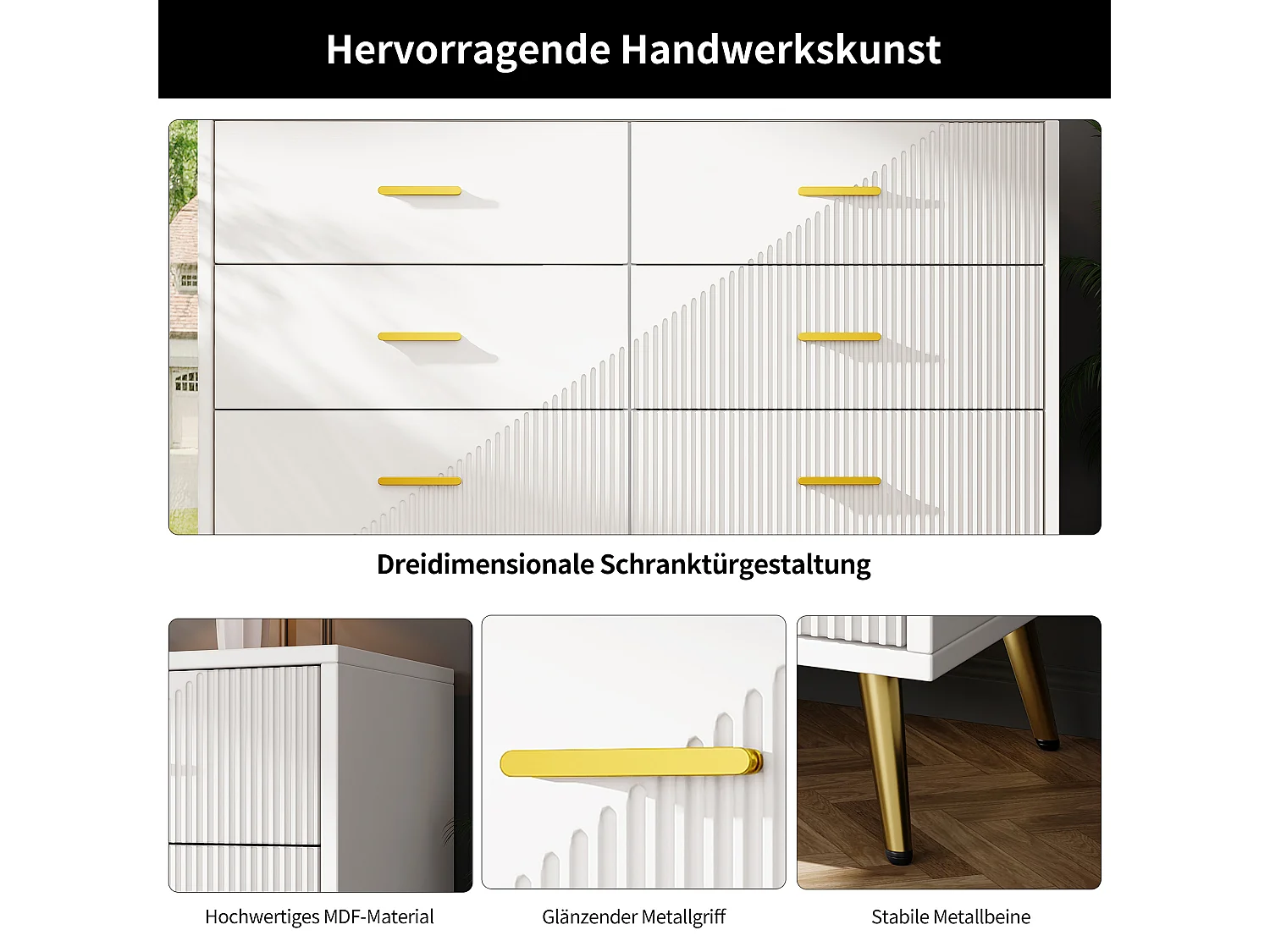 Commode à tiroirs, design moderne, MDF, blanc (120x40x75 cm)