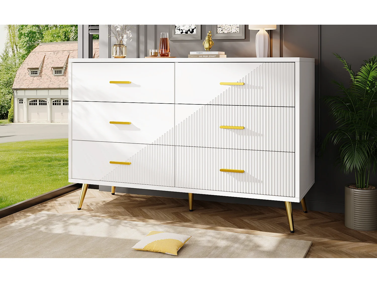 Commode à tiroirs, design moderne, MDF, blanc (120x40x75 cm)