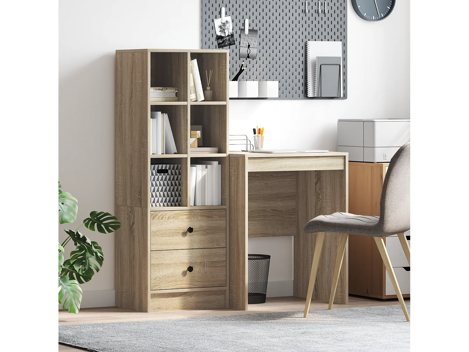 Bureau avec rangement Chêne Sonoma Bois d'ingénierie