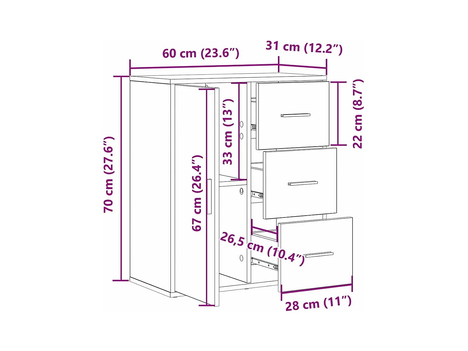 Buffet avec tiroir Vieux bois 60 x 31 x 70 cm Bois d'ingénierie