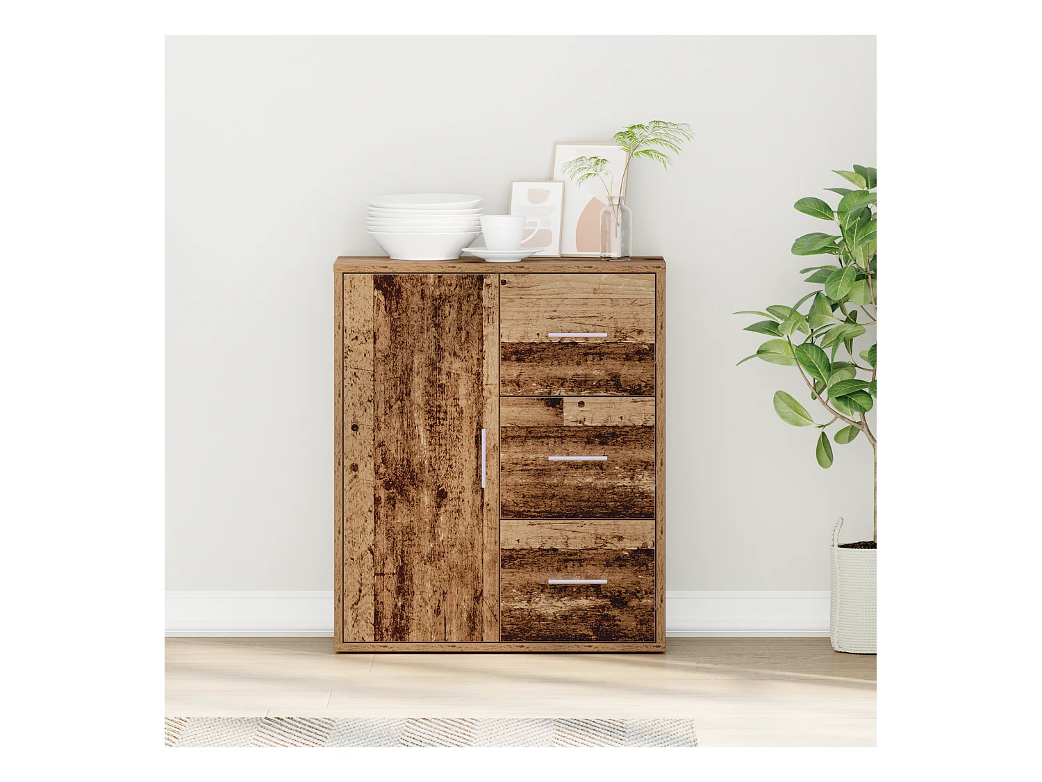 Dressoir met lade Oud hout 60 x 31 x 70 cm Bewerkt hout