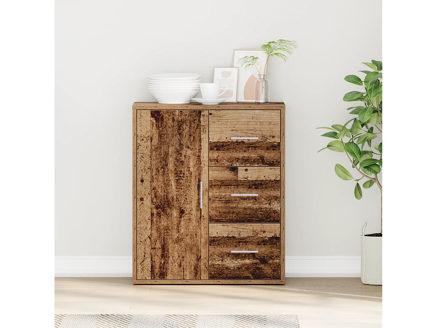 Dressoir met lade Oud hout 60 x 31 x 70 cm Bewerkt hout