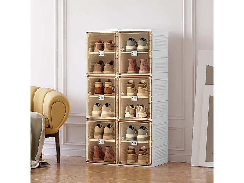 Armoire à chaussures portable empilable, rangement pratique avec portes et étagères, matériau en polypropylène, gris (53x34x99 cm)
