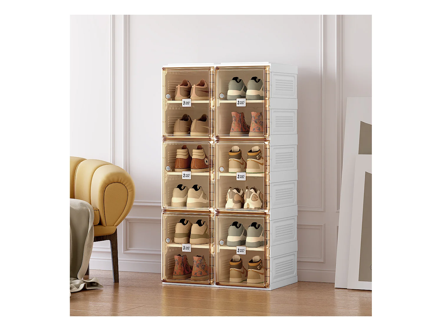 Armoire à chaussures portable empilable, rangement pratique avec portes et étagères, matériau en polypropylène, gris (53x34x99 cm)