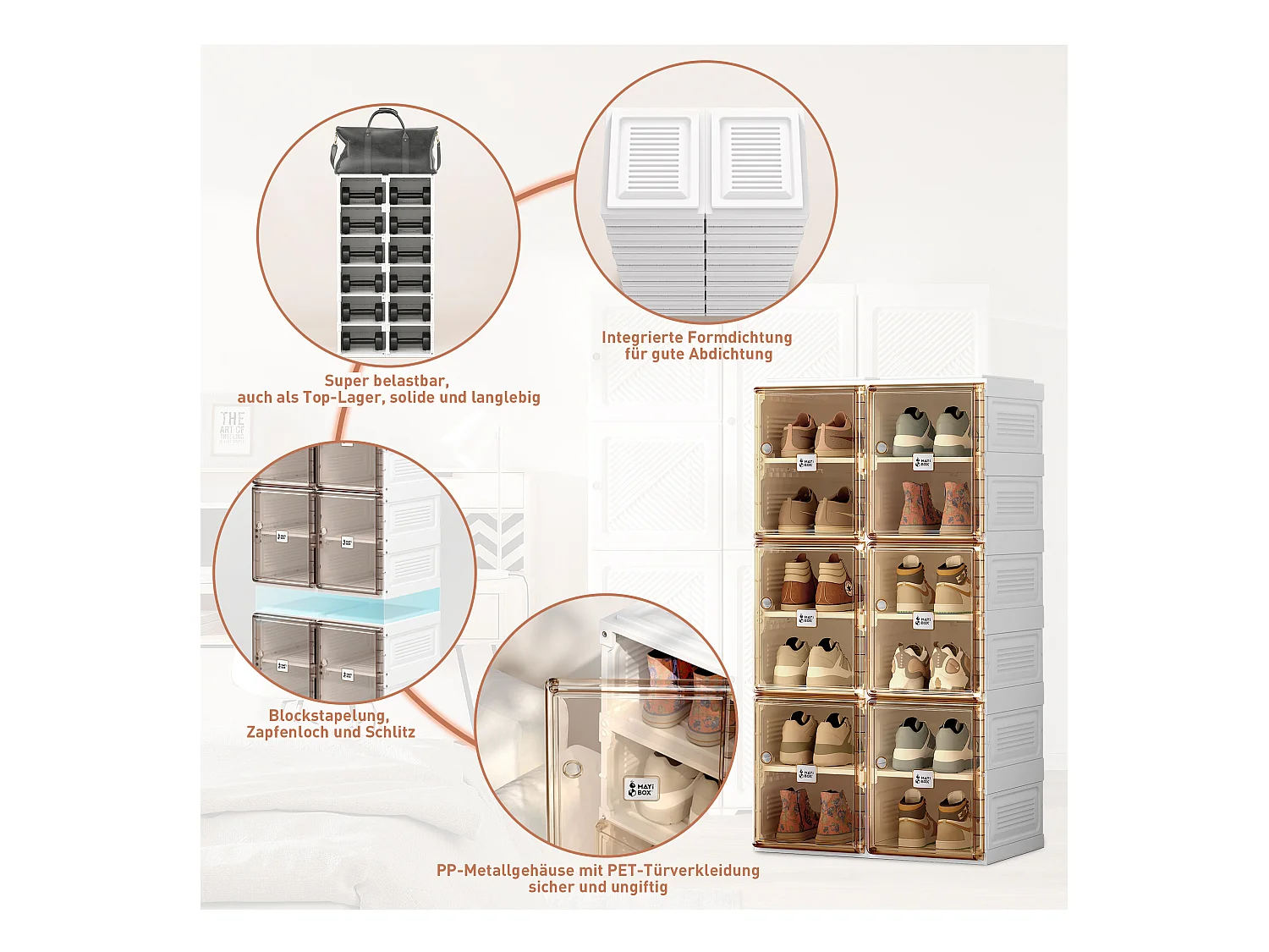 Armoire à chaussures portable empilable, rangement pratique avec portes et étagères, matériau en polypropylène, gris (53x34x99 cm)