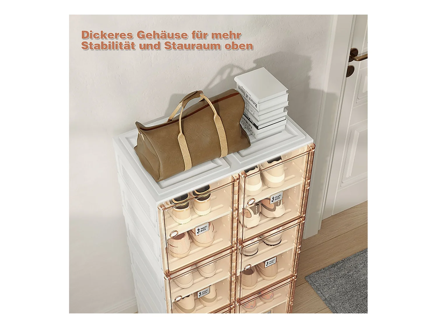 Armoire à chaussures portable empilable, rangement pratique avec portes et étagères, matériau en polypropylène, gris (53x34x99 cm)