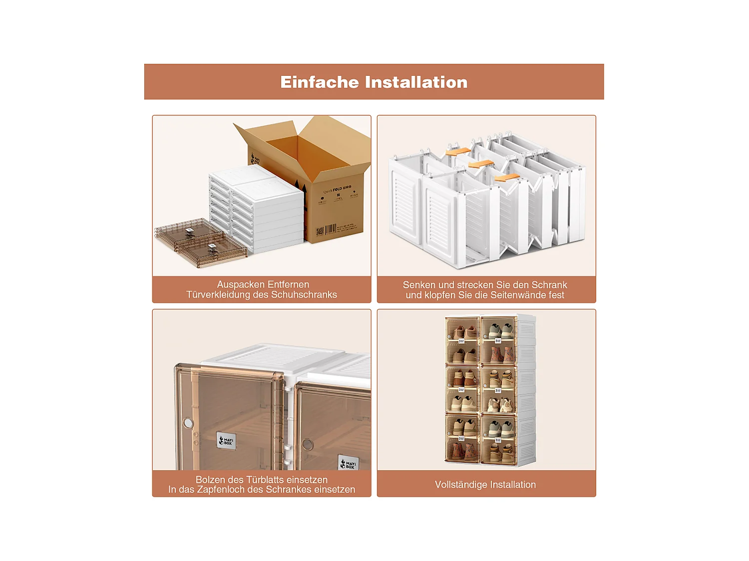 Armoire à chaussures portable empilable, rangement pratique avec portes et étagères, matériau en polypropylène, gris (53x34x99 cm)