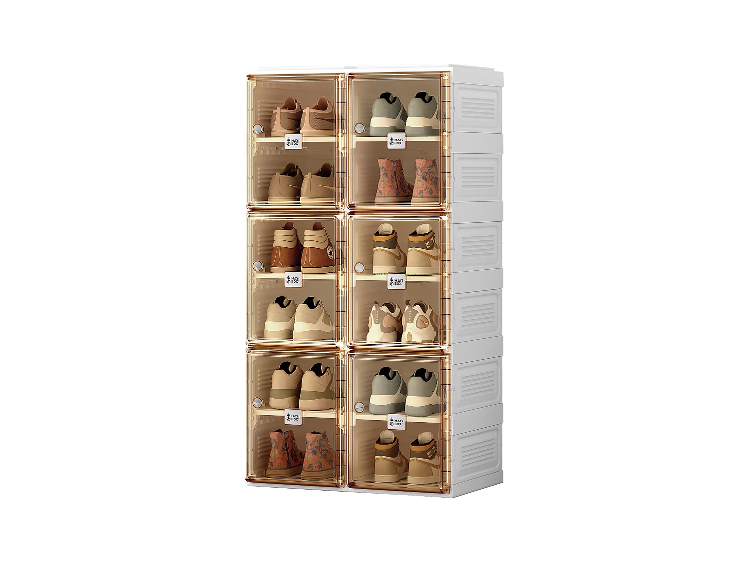 Armoire à chaussures portable empilable, rangement pratique avec portes et étagères, matériau en polypropylène, gris (53x34x99 cm)