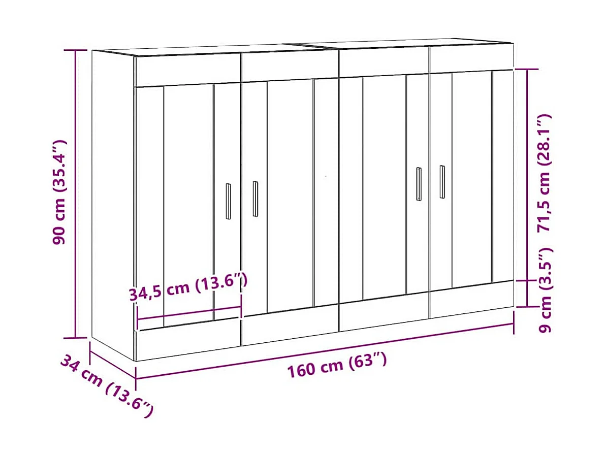 Armoires Murales 2 pcs Chêne Noir Bois Ingénieré