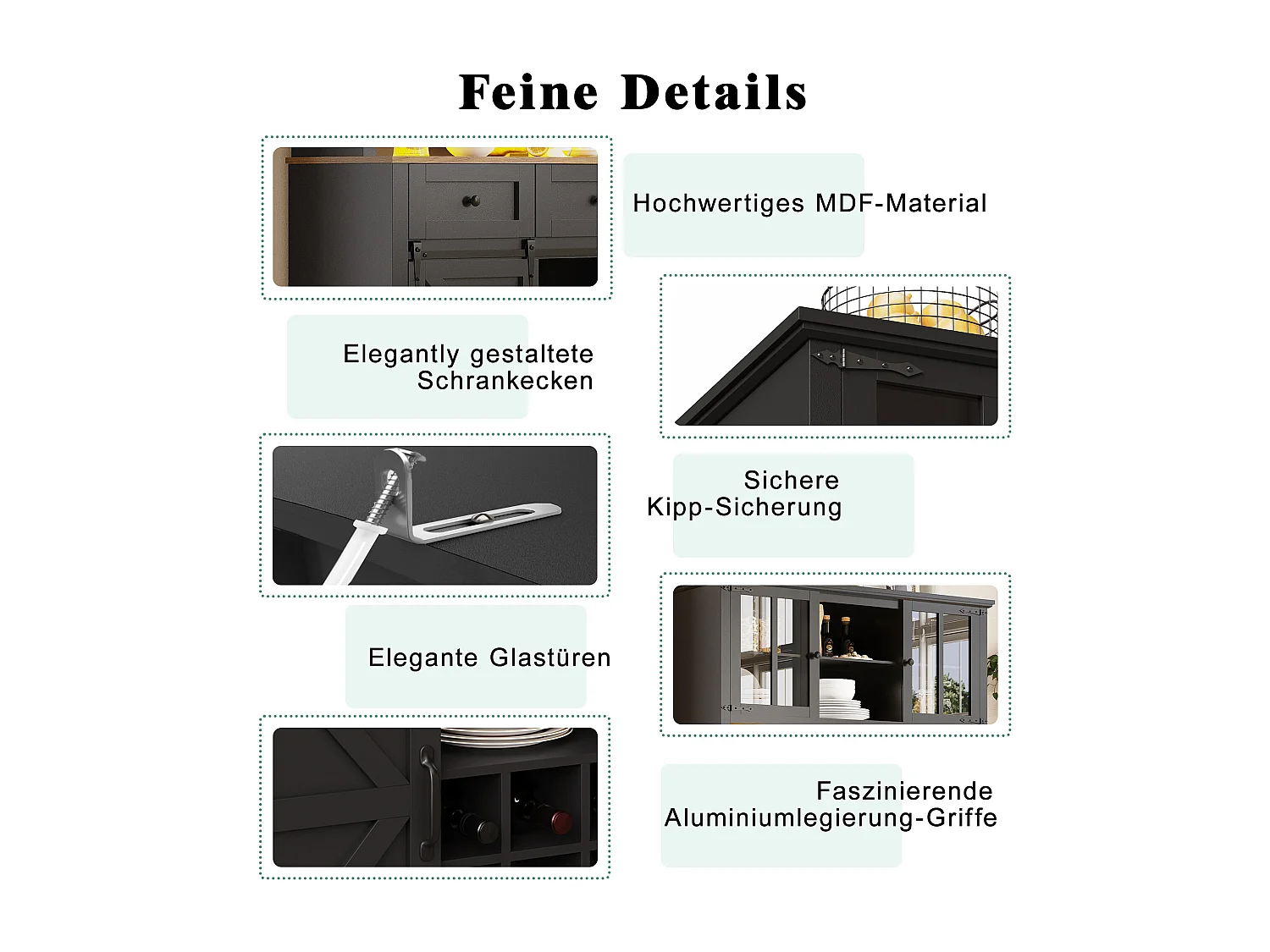 Armario de cocina, buffet, vitrina, MDF, negro, con éclairage LED, étagères réglables, (105x38,4x180 cm)