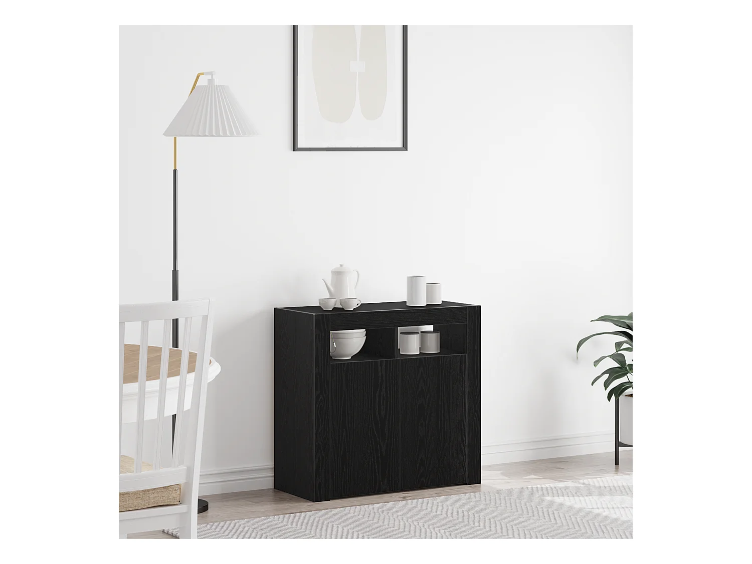 Buffet avec lumières LED, Chêne noir, 80x35x75 cm, Bois d'ingénierie