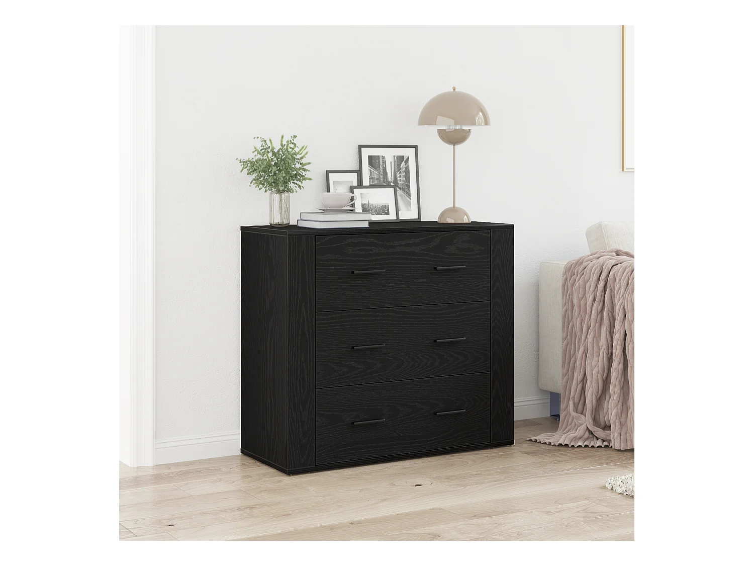 Buffet Noir Chêne 33x80x70 cm Bois reconstitué