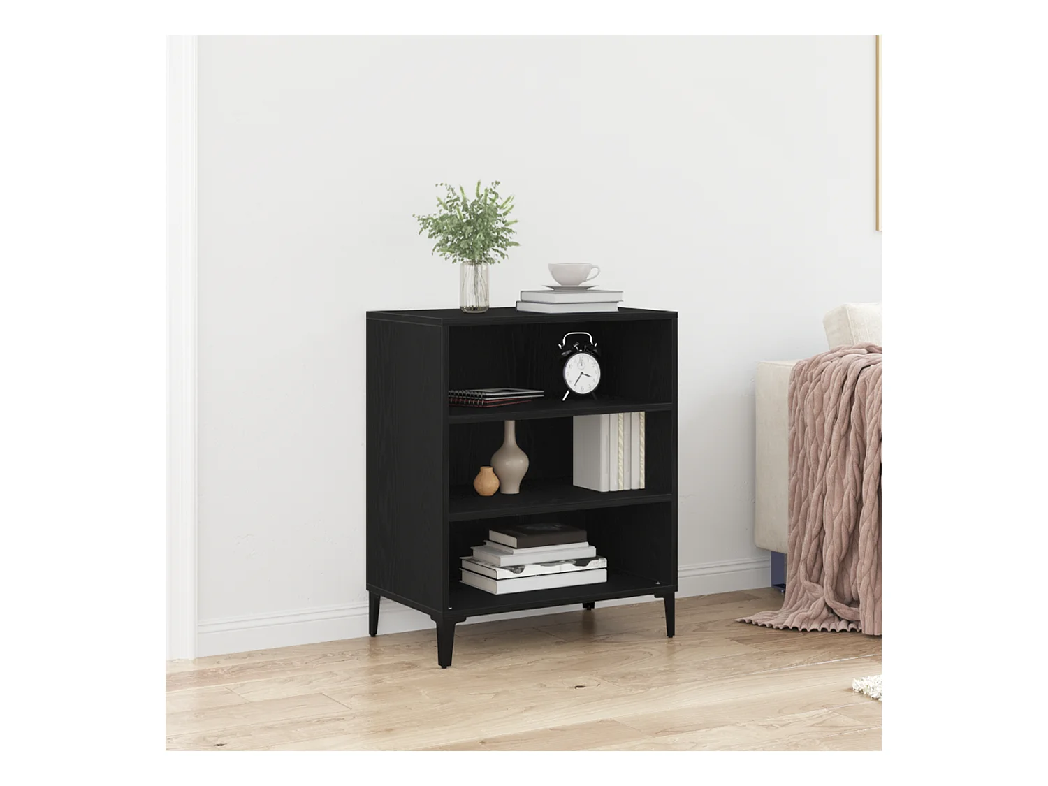 Buffet noir en chêne 57x35x70 cm en bois reconstitué