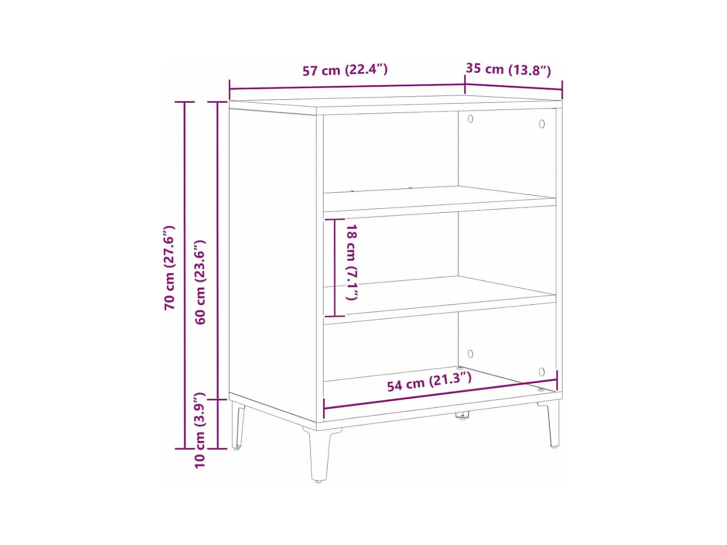 Buffet noir en chêne 57x35x70 cm en bois reconstitué