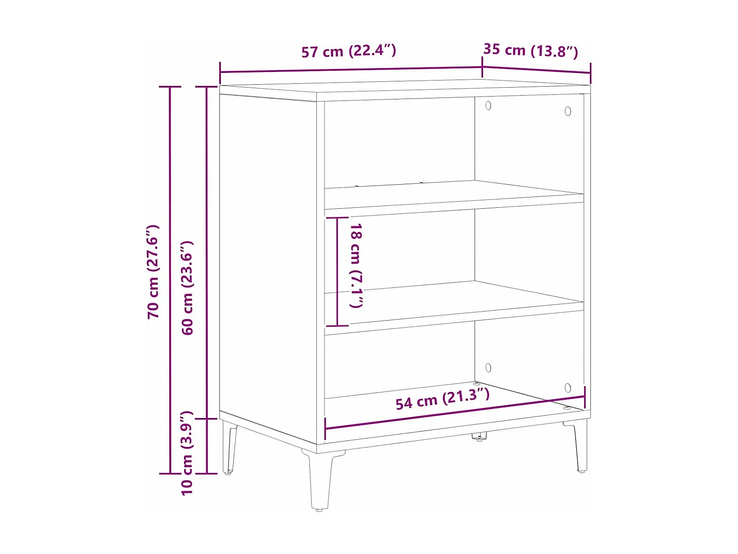 Buffet noir en chêne 57x35x70 cm en bois reconstitué