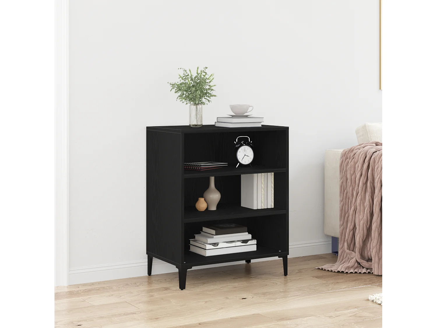 Buffet noir en chêne 57x35x70 cm en bois reconstitué