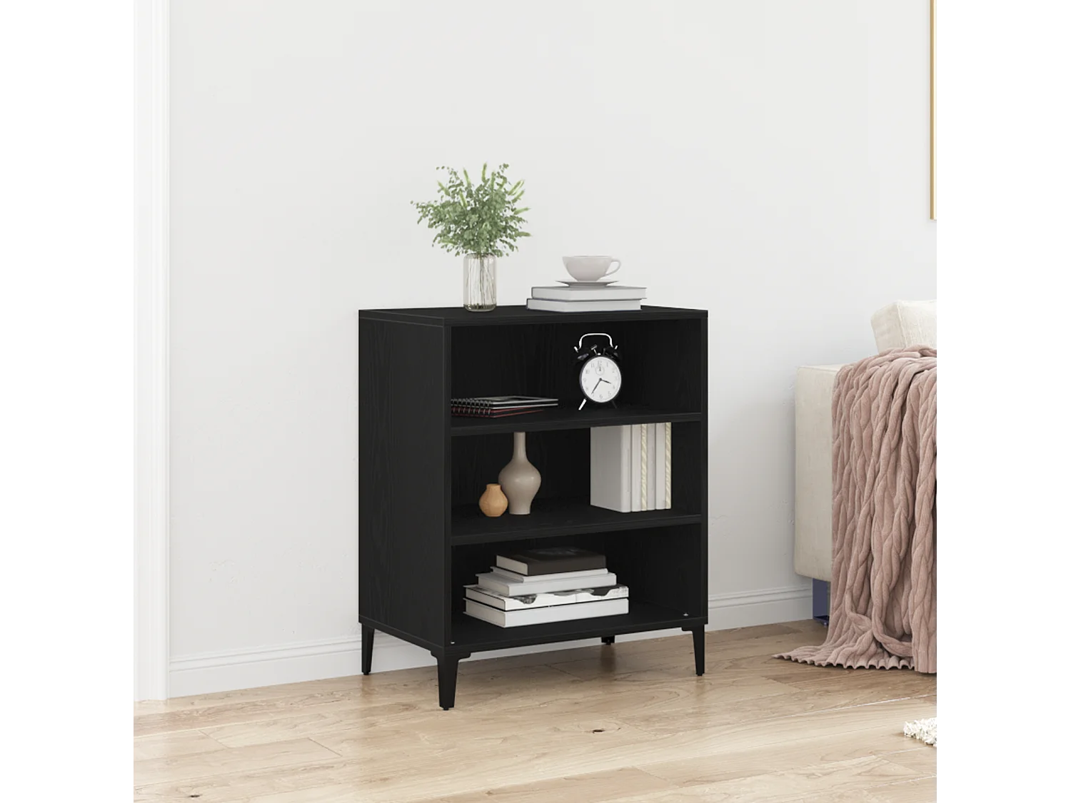 Buffet noir en chêne 57x35x70 cm en bois reconstitué