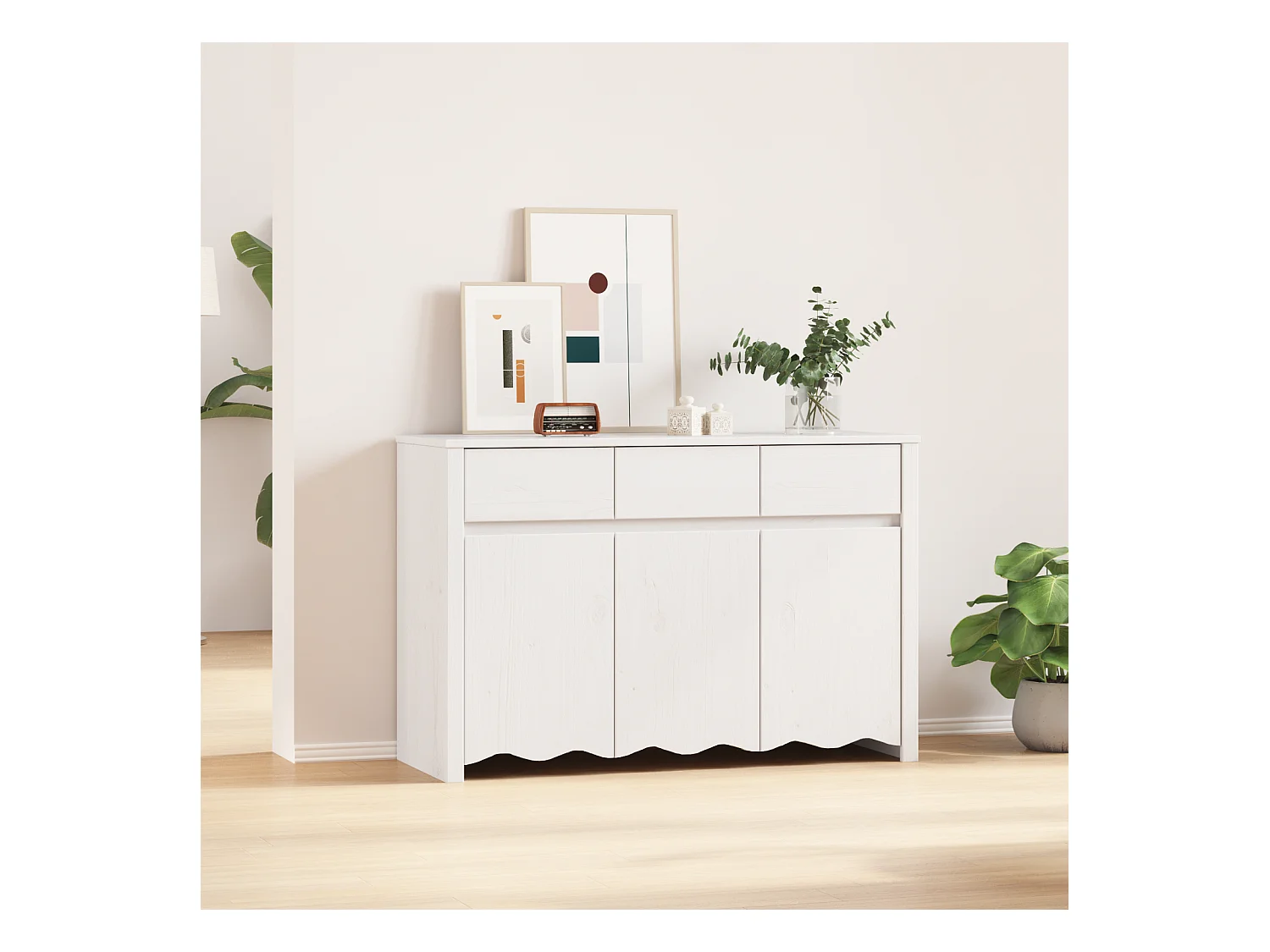 Buffet "DRAMMEN" Blanc 114x43x75,5 cm en Bois Massif de Pin