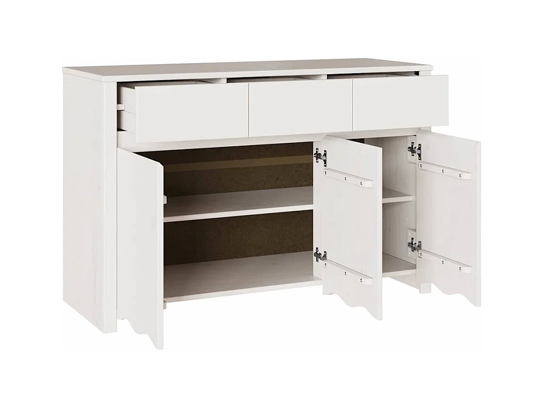 Buffet "DRAMMEN" Blanc 114x43x75,5 cm en Bois Massif de Pin