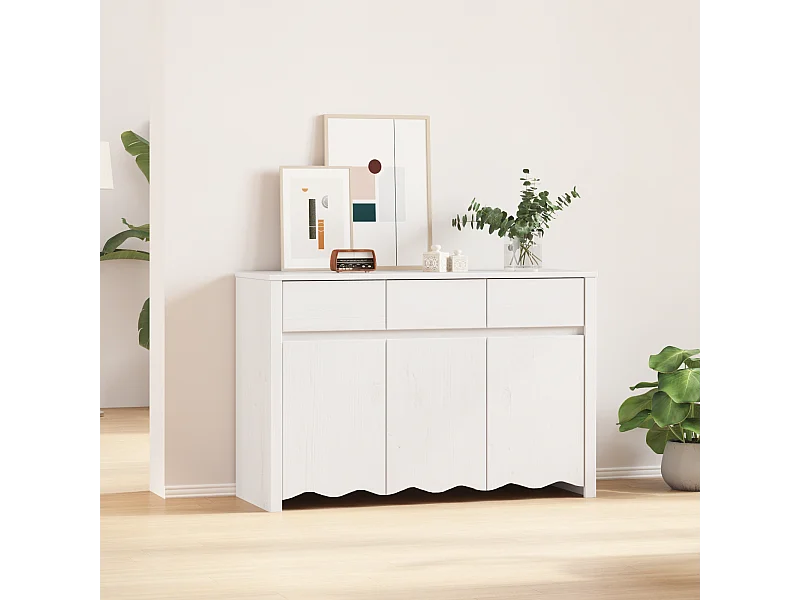 Buffet "DRAMMEN" Blanc 114x43x75,5 cm en Bois Massif de Pin